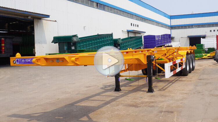 Description of Skeleton Trailer The skeleton trailer has a load-bearing capacity of 60 tons and a strong load-bearing capacity. It can transport multiple containers or goods at one time, reducing transportation time and cost, and has high transportation efficiency.  3 Axle 40ft 60ton Skeleton Trailer for Sale Price in Benin  Skeleton trailer for sale adopts a stable structural design and high-strength materials, can withstand large loads, has good stability and safety, and can ensure the safe transportation of goods.  3 Axle 40ft 60ton Skeleton Trailer for Sale Price in Benin  The specifications of the skeleton trailer in Benin can be adjusted according to the size, shape and weight of the cargo to meet different transportation needs, with flexible adaptability.  3 Axle 40ft 60ton Skeleton Trailer for Sale Price in Benin  Skeleton trailer from TITAN adopts high-quality components and advanced manufacturing process, which has a long service life and low maintenance cost. It has high reliability and durability, and can maintain a good operating condition for a long time.  3 Axle 40ft 60ton Skeleton Trailer for Sale Price in Benin  The 3 axle skeleton trailer is equipped with 12 container twist locks, which can be used for fixing containers of various sizes, and it is easy to operate and fast in loading, unloading and transportation.  3 Axle 40ft 60ton Skeleton Trailer for Sale Price in Benin  The 40ft skeleton trailer for sale can be used in conjunction with other means of transportation and equipment to realize the combination of various transportation methods and improve transportation efficiency and quality.  3 Axle 40ft 60ton Skeleton Trailer for Sale Price in Benin    Specification of Skeleton Trailer Model: 3 Axle 40ft 60ton Skeleton Trailer for Sale Price in Benin  Dimension(mm): 12500*2500*1530mm(depends on final design)  Loading capacity(ton): ≤60T  Axles: 3 axles, 13T/16T ,FUWA/ BPW etc.  Tire: 12 units, 12.00R22.5 or 315/80R22.5  Rim: 9.00-22.5 or 9.75-22.5  Suspension: Mechanical suspension or air suspension  Spring Leaf: 90(W)mmx13(Thickness)mmx10 layers or 100mmx12mmx12  King Pin:  2.0 or 3.5 inch JOST  Landing Gear: Chinese standard 28ton or JOST brand  Brake System: WABCO    Video of Skeleton Trailer     If you are interested in this 3 axle 40ft 60ton skeleton trailer for sale , welcome to leave your message!  We will provide more details, quotations, catalogs, drawings, and videos for you!